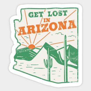 Get Lost in Arizona // Vintage Desert Landscape // Retro Tourism Badge Sticker